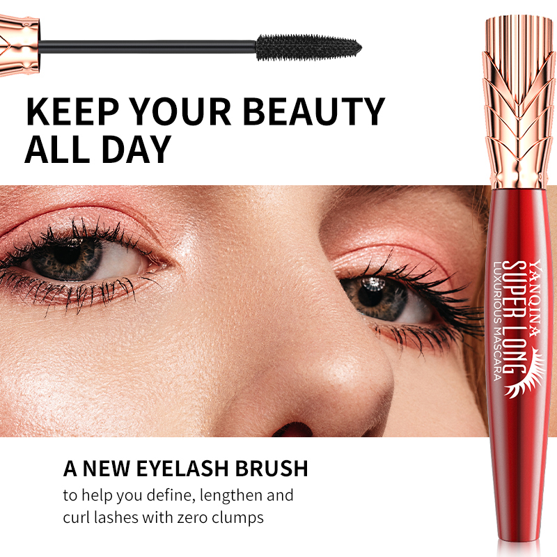 Lussuoso Crown Mascara Mascara lungo in fibra di seta 4D Mascara ciglia a lunga durata 24H Mascara liquido spesso impermeabile a lunga durata 8g YANQINA