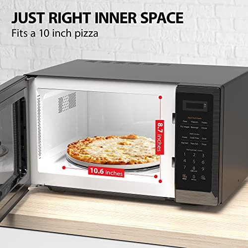 ML2-EM09PA BS Forno de micro-ondas de bancada pequena com 6 menus automáticos, itens essenciais de cozinha, função silenciosa, modo ECO, 0,9 pés cúbicos, 1 porco