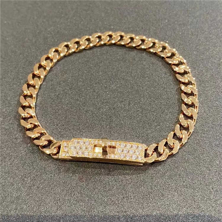 Schweinenase-Armband, 925er-Sterlingsilber, plattiert, 18 Karat Roségold, neue Volldiamant-Präzision mit echtem Logo