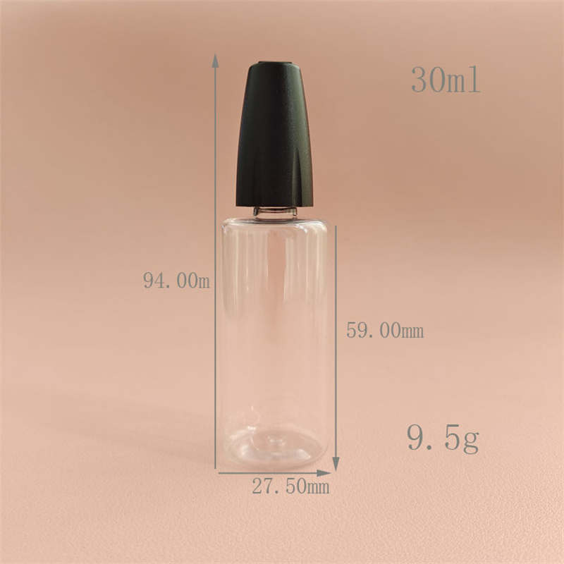 Färgglada mössor Pinhålflaskor ånga 10 ml 15 ml 20 ml 30 ml huva tomt husdjur droppar lång tunn nål skarp tung transparent för eteriska oljor juice vätskedroppar pack