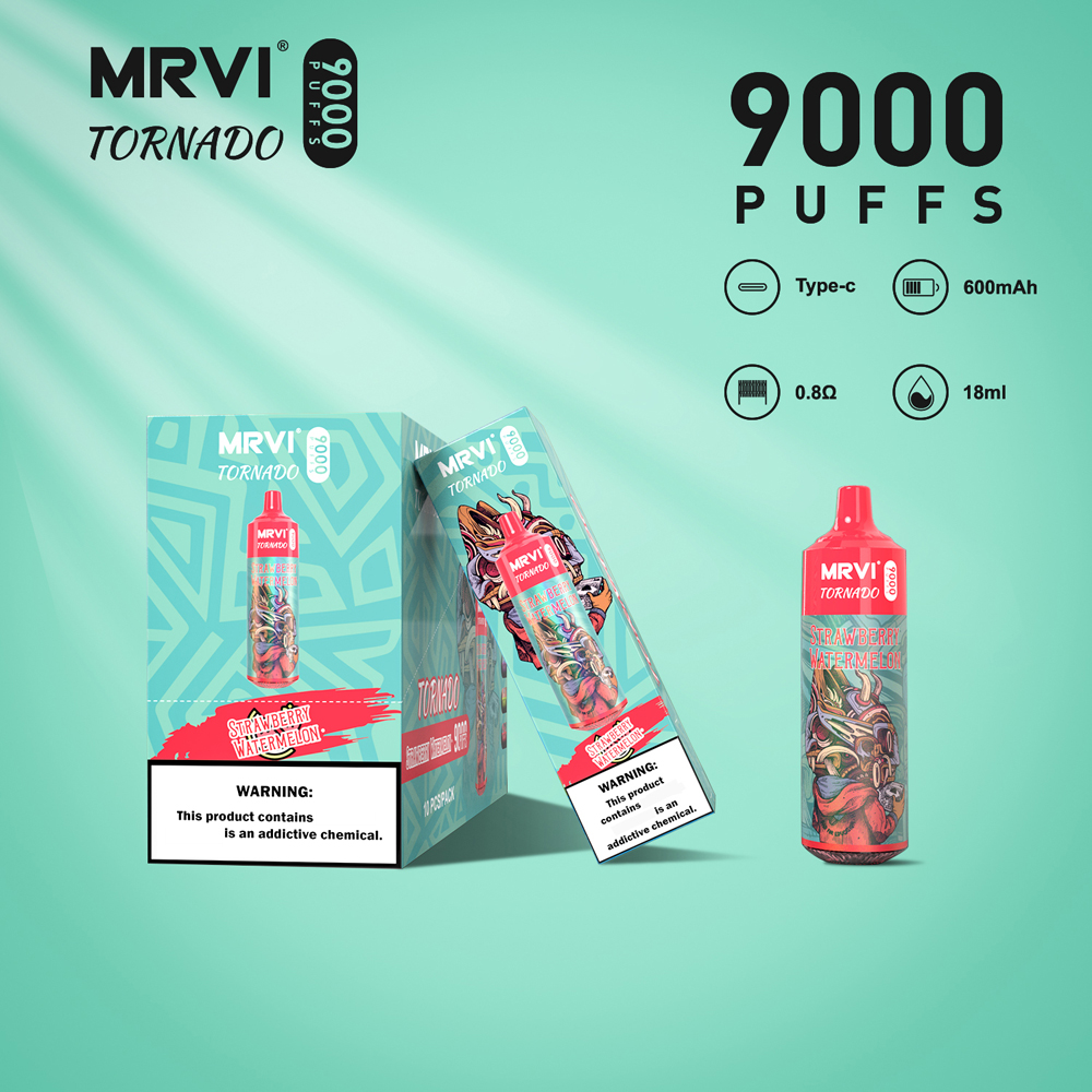 Original RandM Tornado Puff 9000 Dispositif de stylo vape jetable MRVI Puff 9K Batterie rechargeable 600mAh 18ml Pod E Cigarette Vape Desechable