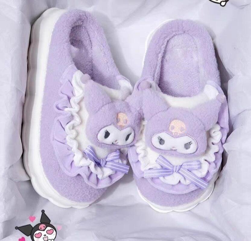 أزياء جديدة لطيفة KUROMI Melody Cinnamoroll Plush Slipper Home Warm Plush Slipper Festival Size 35-40