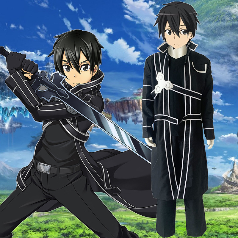 Anime kostymer anime svärd konst online kirigaya kazuto kirito cosplay kostym peruk svart svärdman uniform bekämpar man halloween karneval kostym