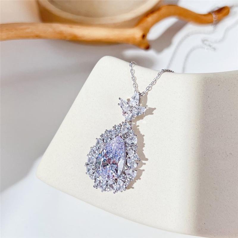 Luxo s925 prata esterlina coração diamante designer colar para mulher festa gota de água branca 8a zircônia amor mulheres gargantilha pingentes colares caixa de presente de jóias