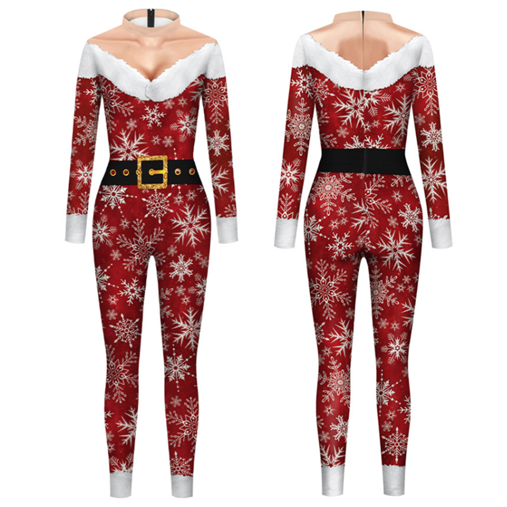 Catsuit kostümleri Noel Noel Baba kar tanesi erkekler kadınlar seksi ince tulum catsuit cosplay kostümleri Zentai Cadılar Bayramı Parti Bodysue