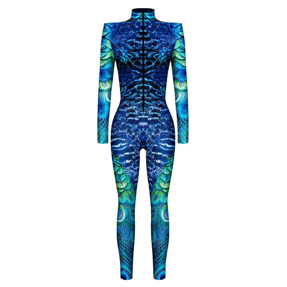 Catsuit-kostuums Dames Slangpatroon Pauw 3D Jumpsuit Catsuit Visschaal Sexy Dames Cosplaykostuums Zentai Vrouwelijke Halloween Party bodysuit