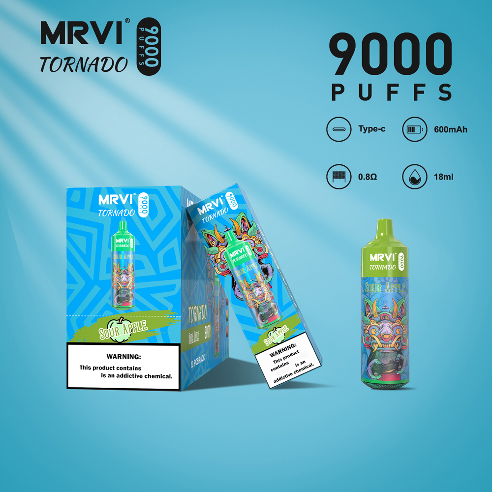 오리지널 랜드 토네이도 퍼프 9000 일회용 vape 펜 장치 MRVI 퍼프 9K 충전식 600mAh 배터리 18ml 포드 E 담배 Vape Desechable