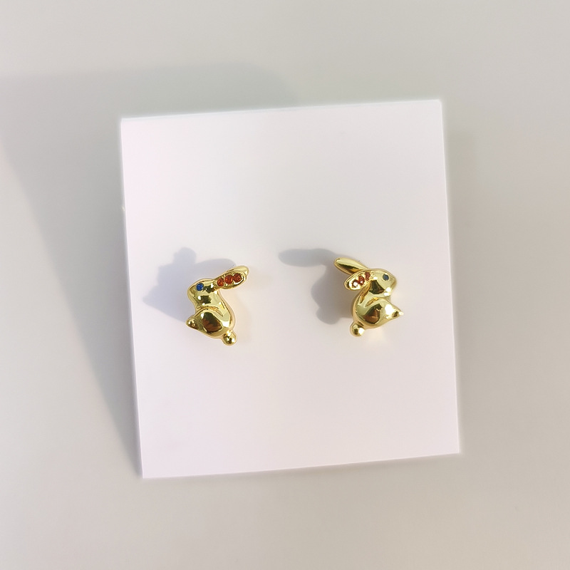 Goldenes Kaninchen-Ohrring-Halsketten-Set, buntes Kristall-Tiere-Schmuckset