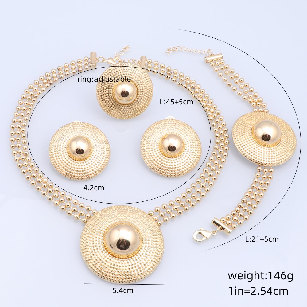 Dubai Gold Farbe Schmuck Set Für Frauen Vintage Runde Halskette Ohrringe Armband Ring Braut Hochzeit Bankett Zubehör