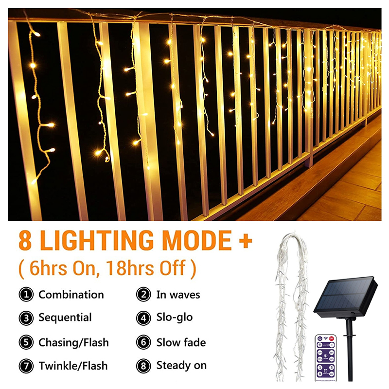 Solar Icicle Lights Outdoor 3M 128LED 5M 256LED 10M 300LED ICICLE CUICLE STRING LIGHT MED FAVOTE GARDEN JUL SOLAR FAIRY LIGHT