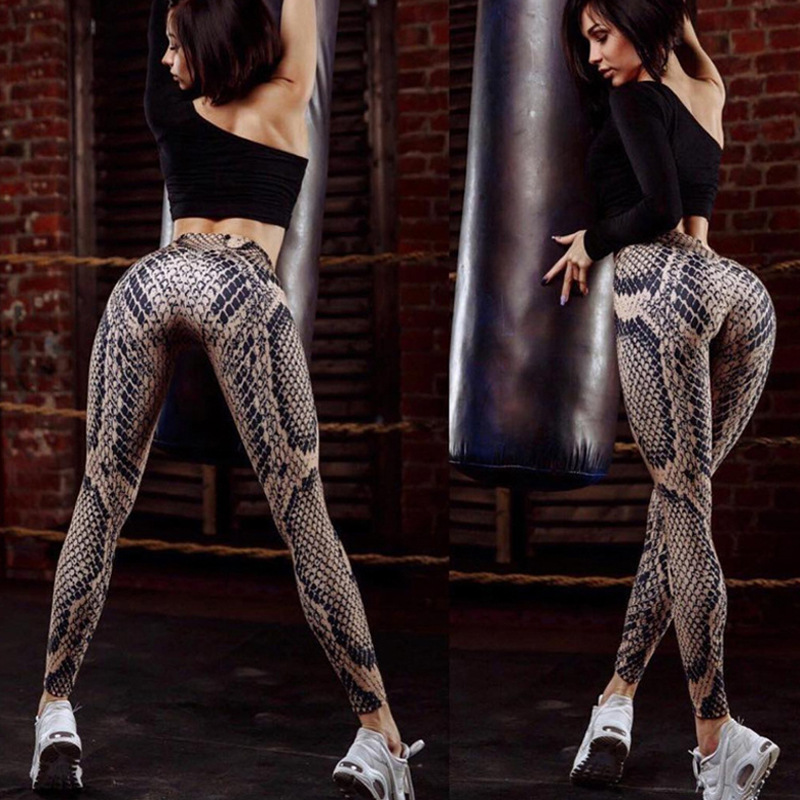 Leggings sexy stampati a serpente da donna a vita alta casual femminili slim push up allenamento fitness pantaloni da yoga leggins da palestra sportiva