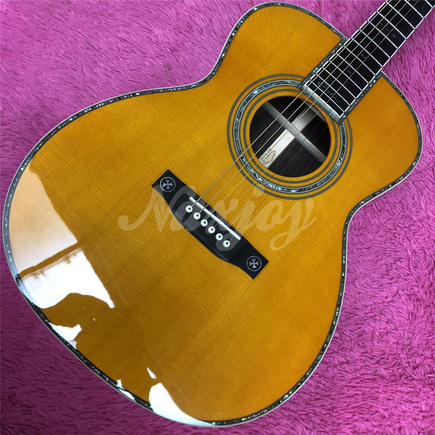 Abalone Yellow Solid Spruce OM Type 42 Model Acoustic Guitar Ebony Fingerboard