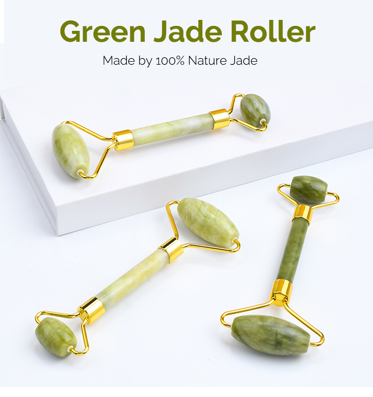 Gesichts-Jade-Roller, Massagegerät, kein Lärm, Doppelköpfe, natürlicher grüner Jade-Roller, Gesichts- und Körpermassagegerät für die Hautpflege, routinemäßiges Schönheitsprodukt für die Gesundheitsfürsorge