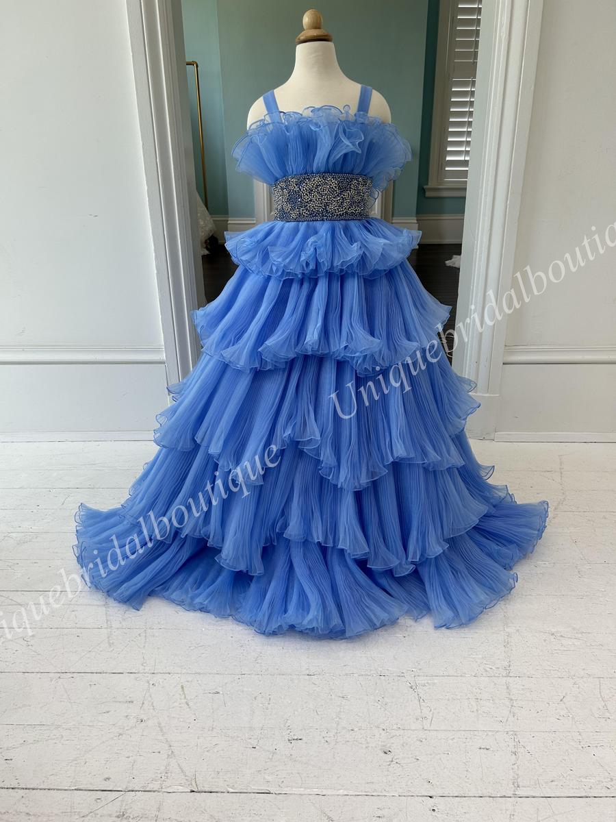 Aqua Children's Little Girls Pageant Gown 2024 Ruffles Pleat Organza Preteen Tiny Kid Birthday Formal Cocktail Party Dress Infant Toddler Teens Young Junior Miss