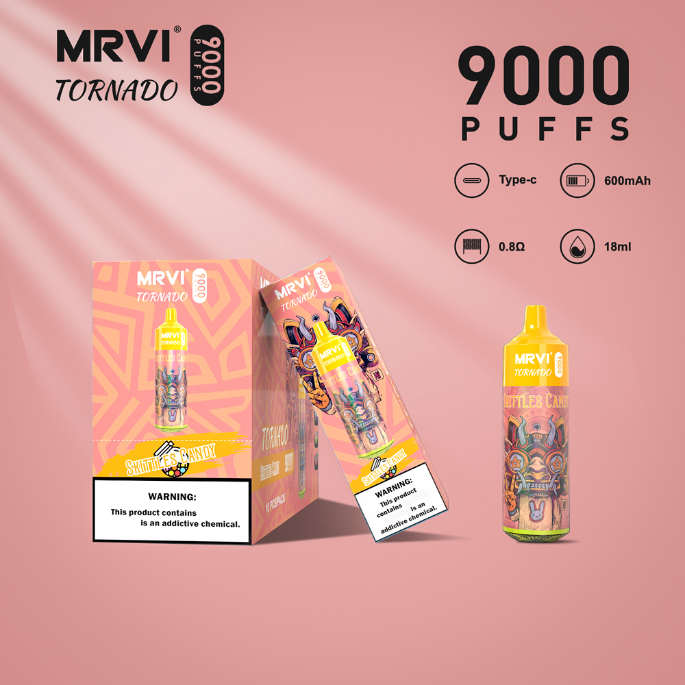 Original RandM Tornado Puff 9000 Dispositif de stylo vape jetable MRVI Puff 9K Batterie rechargeable 600mAh 18ml Pod E Cigarette Vape Desechable