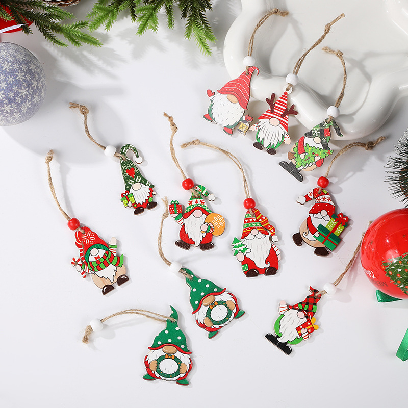 Pendentif de noël en bois peint, cadeau du père noël, arbre de noël, paquet de 12, décoration de boîte, nouveau