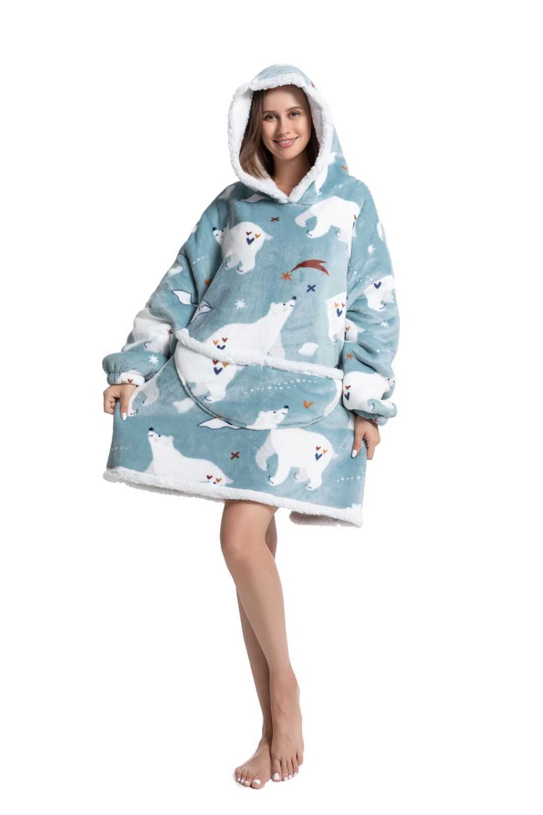 Blankets Blanket Hoodie Sherpa Fleece Oversized Wearable Blanket Warm Thick Big Hooded Sweatshirt Blanket for Women Adults Men Teens HKD230922