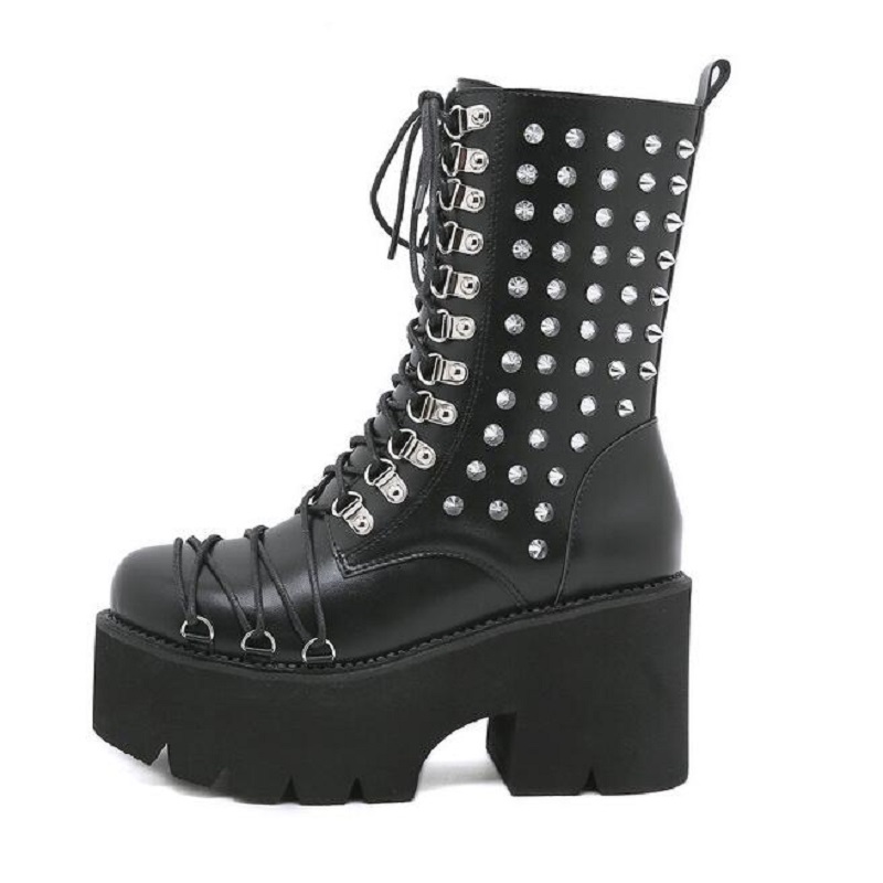 Bottes de moto Style Punk pour femmes, chaussures montantes à Rivets à la mode, bottes de luxe pour dames, automne 2023, 1AA55