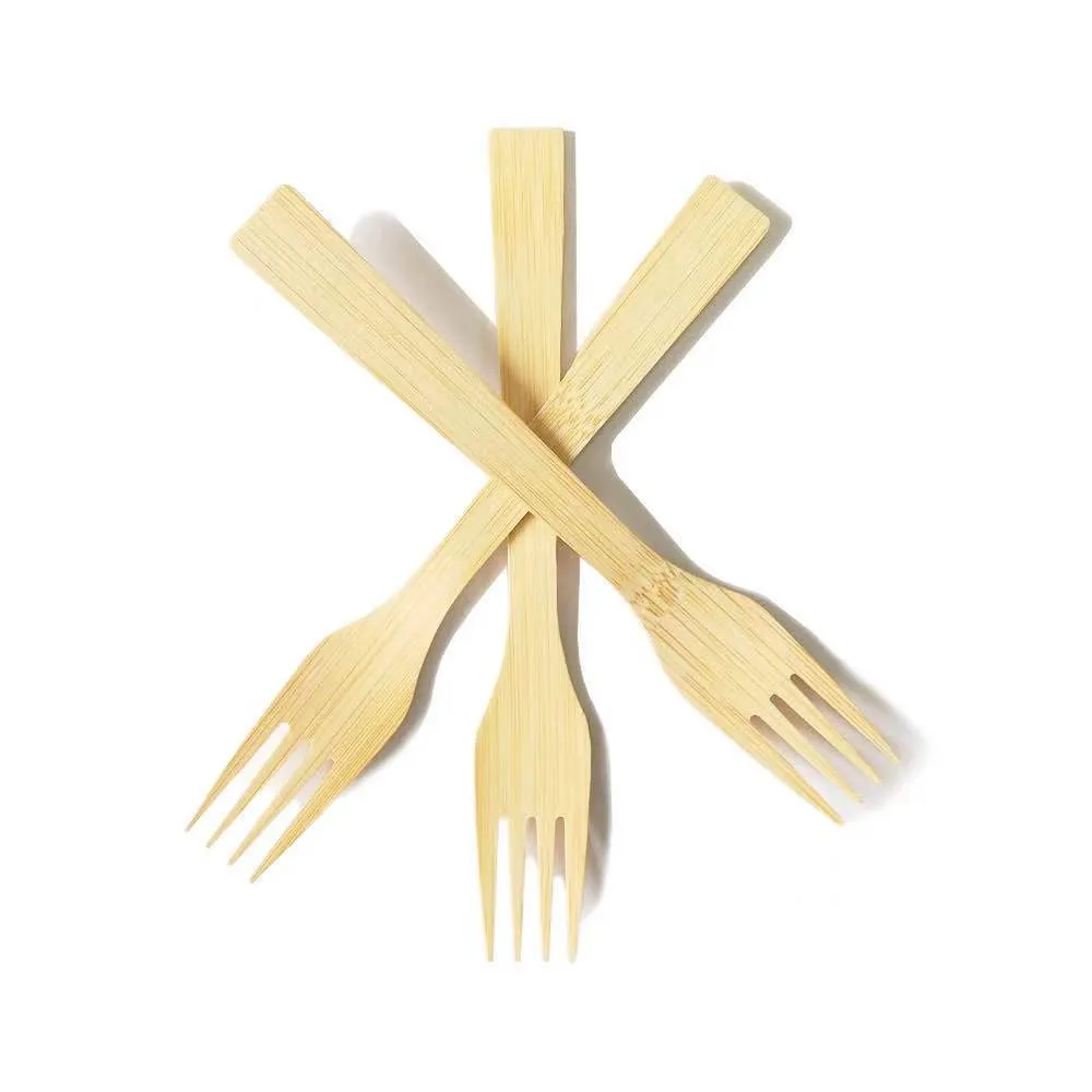 Groothandel Natuurlijk Bamboo Milieu BAMBOE Wegwerp wegwerpstafels Biologisch afbreekbare Bamboo Forks 7 inch