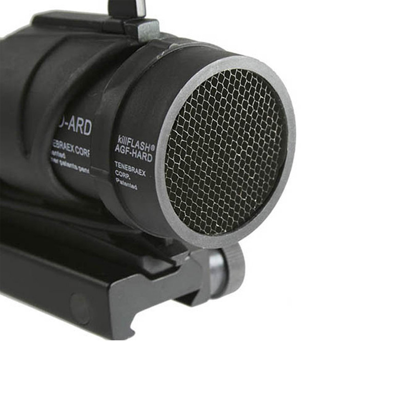 ACOG Portée de source de fibre 4X32 Fibre optique éclairée rouge Loupe 4x Lunette de visée Airsoft de chasse Réticule gravé en verre Chevron avec couvercle de protection Killflash