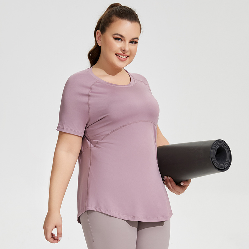 LU-1167 Maglietta da donna di grandi dimensioni T-shirt lunga con natiche sottili Abbigliamento da yoga sottile Maglia posteriore traspirante Maglie a manica corta Fitness Sportswear