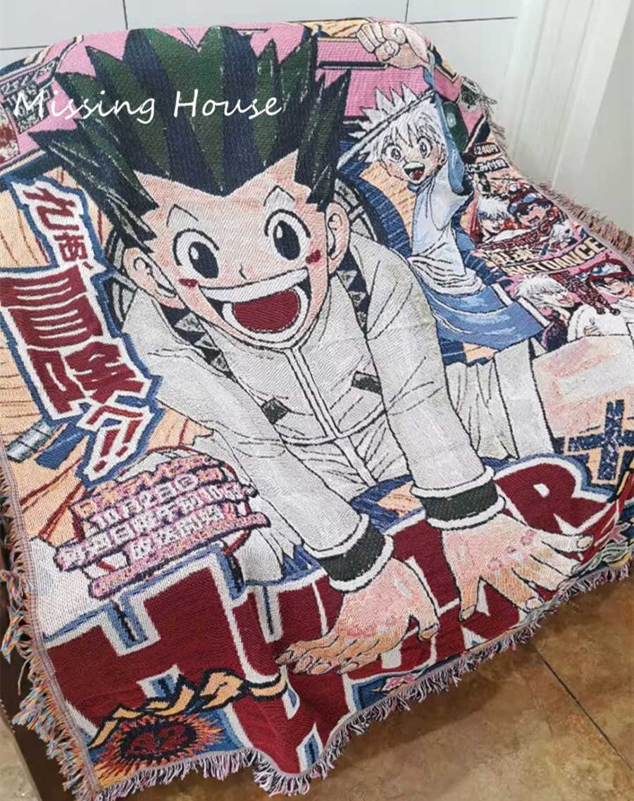 Couvertures Hunter X Hunter Anime tissé couverture jeter serviette tapisserie couvre-lit en plein air Camp serviettes de plage canapé chaise couverture tapis tapis gland HKD230922