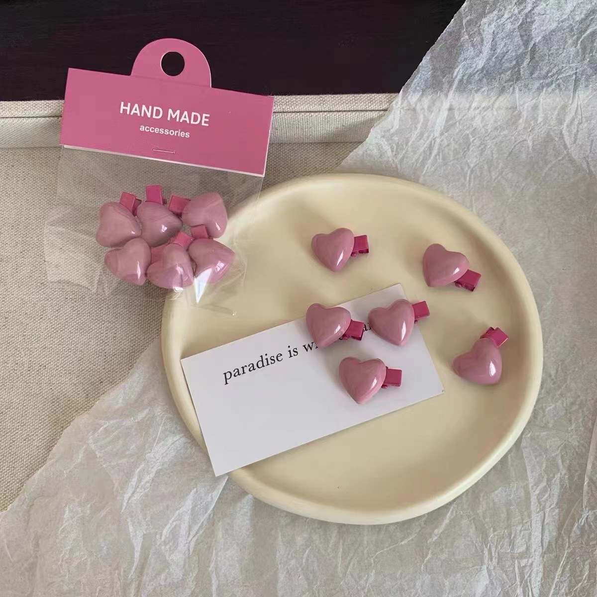 6 Mini-Pfirsich-Herz-Mini-Haarspangen, 2 cm, kurze Entenschnabel-Clips, süße süße rosa Haarspangen