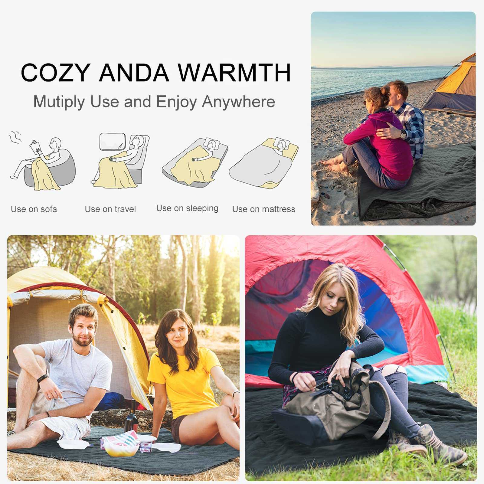 Blankets Deodar Camping Blanket Warm Lightweight Waterproof Quilted Thickened Fleece Throw Blanket for Picnics Outdoor Hiking Beach HKD230922