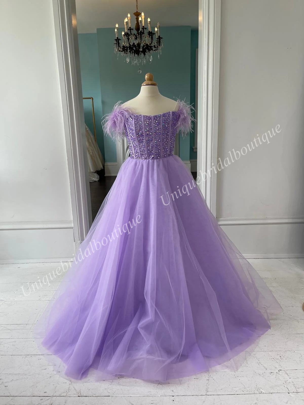 Lilac Children's Little Girls Pageant Gown 2024 Feather Shoulder Preteen Tiny Kid Birthday Formal Cocktail Party Dress Infant Toddler Teens Young Junior Miss Pink