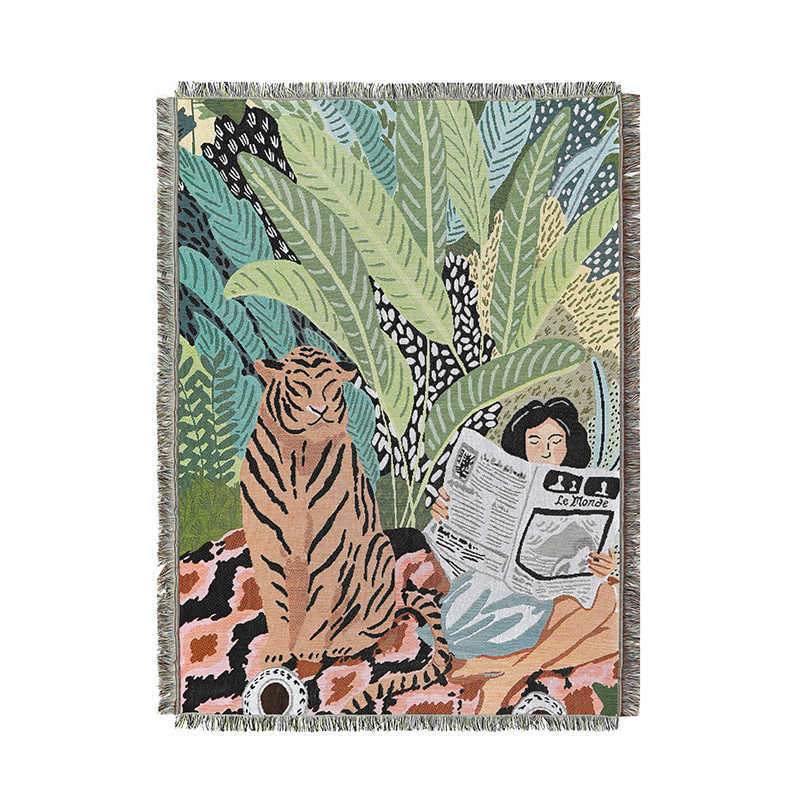 Couvertures Nordique journal fille jeter couverture multifonction tigre canapé couvre Cobertor gland cache-poussière climatisation couvertures pour lit HKD230922