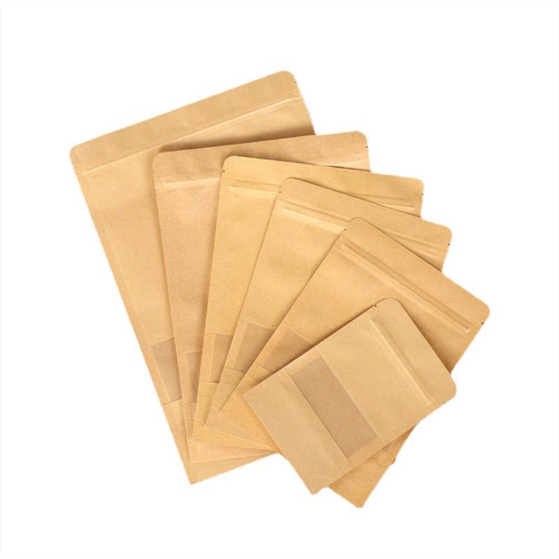 Brown Kraft Paper Bags Clear Window Zipper Retail Mylar Stand Up Pouch For Cookies Snack Candy Coffee Bean Powder Christmas Nuts Tea Seeds Present Packaging Storage