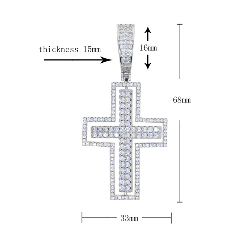 Collier avec pendentif en forme de dôme et de croix en diamant CZ plaqué or blanc pour homme