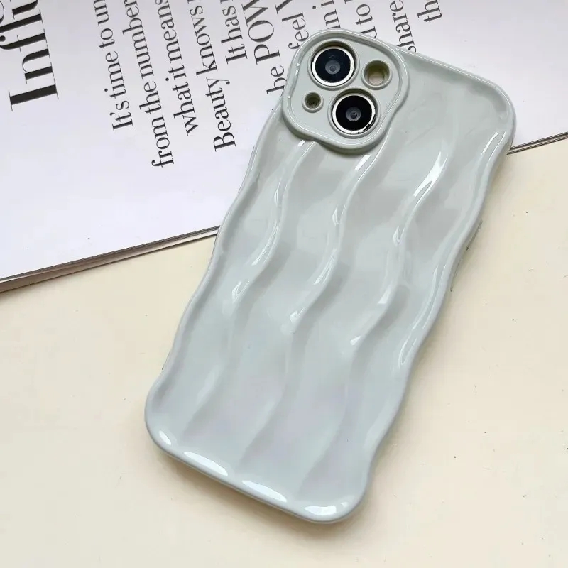 Electroplated Zilver Water Rimpel Gegolfd telefoon case voor iPhone 15 14 13 12 11 Pro Max Plus Bumper Siliconen Gevallen cover Vrouwen Vrouwelijke