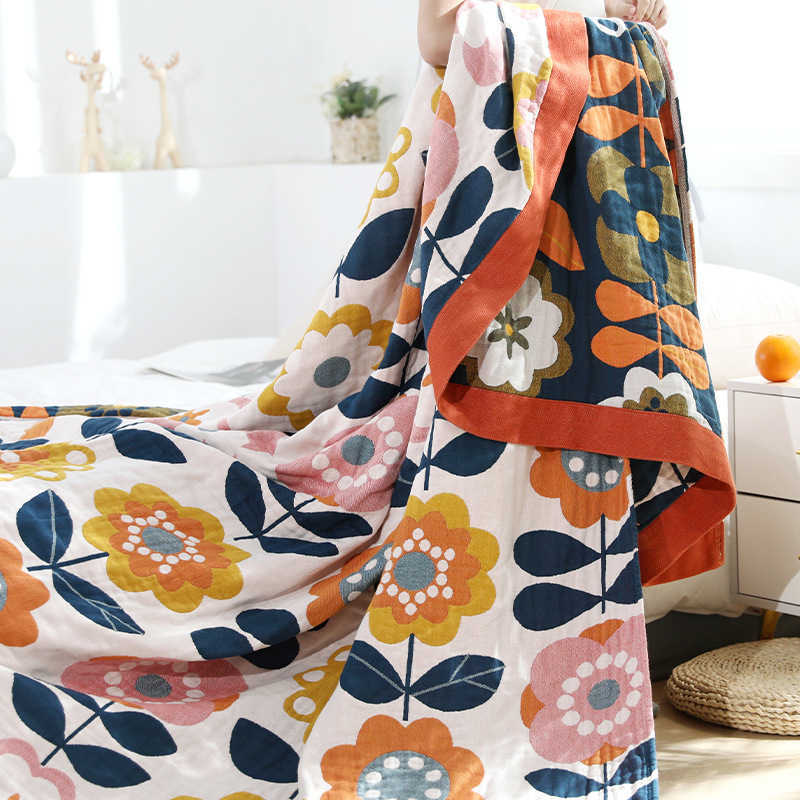 Battaniyeler Japon pamuklu battaniyeler ve atar Gezçe Çiçekler Kanepe Havlusu Yaz Klima Battaniyesi Yumuşak Boş Zamanlı Yatak Yatak Boho Çarşaf HKD230922