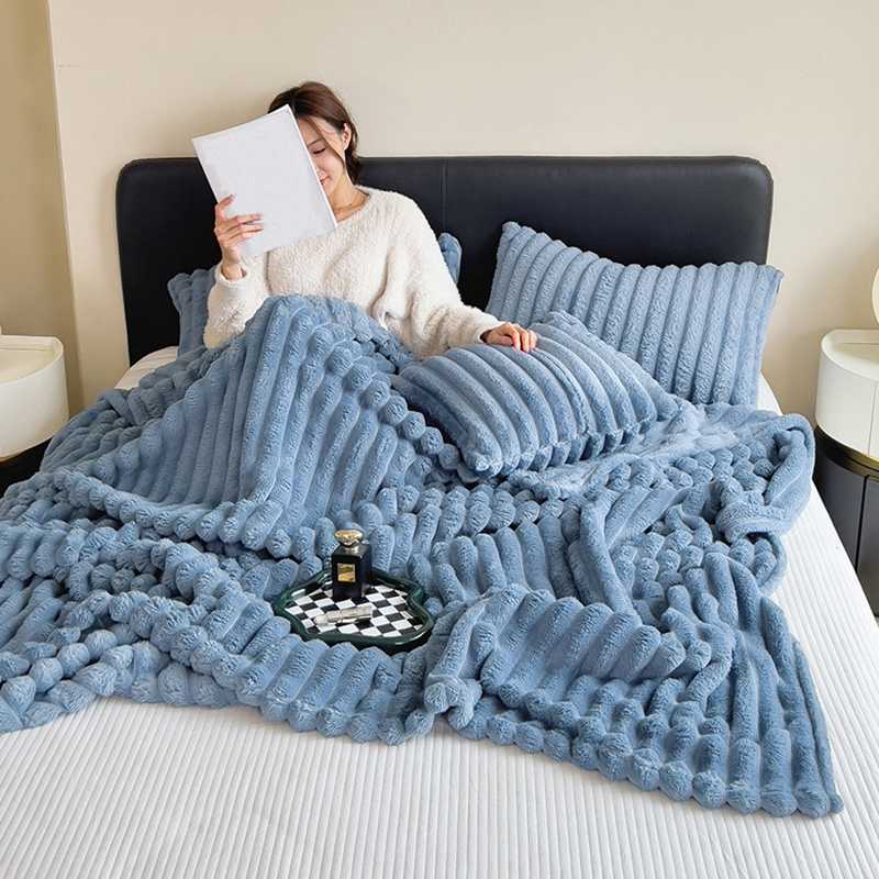 Blankets Soft Blanket INS Solid Color Sofa Cover Winter Warm Bedspread on The Bed Office Air Conditioning Blankets Bedroom Decoration HKD230922