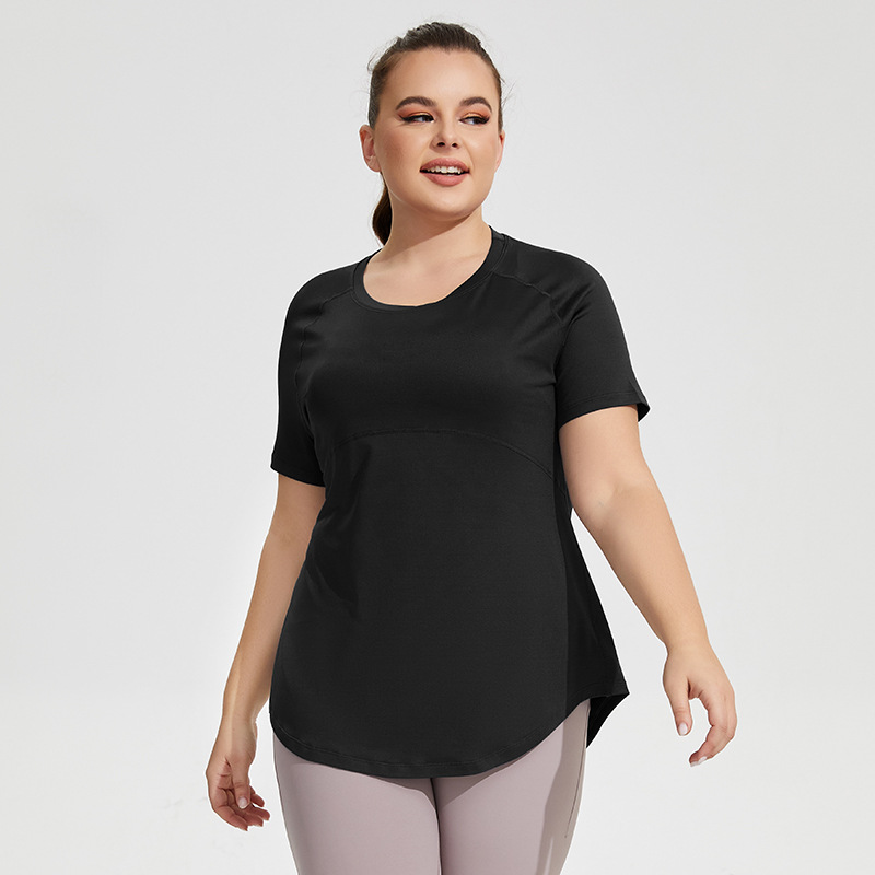 LU-1167 Women Large Size T shirt Long Buttocks Cover Thin Yoga Clothing Mesh Back Breathable Short Sleeve Tops Fitness Sportswear