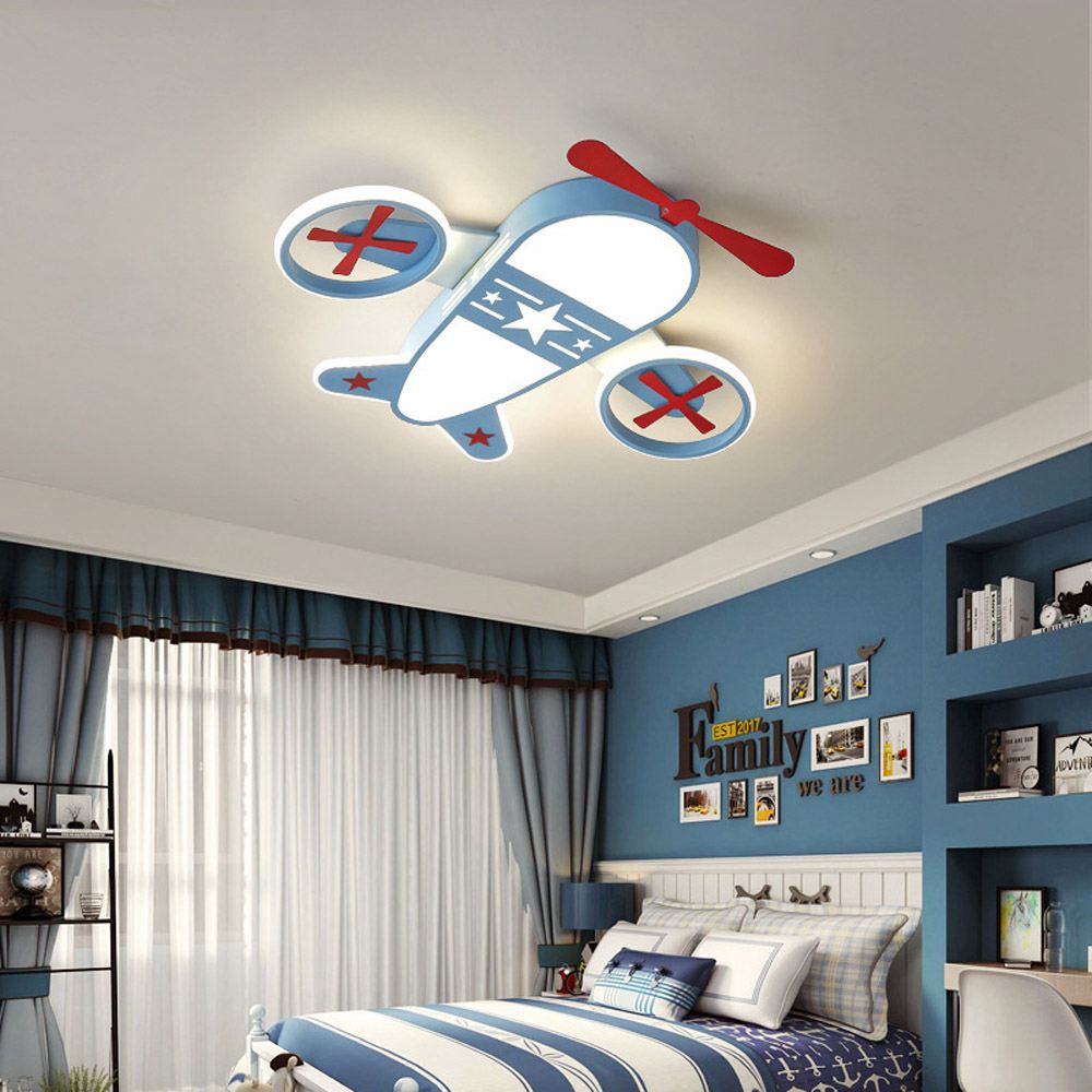 LED Airplane Ceiling Pendant Light Children's Bedroom Cord Hanging Lamp Cartoon Eye Protective Sources Chandelier
