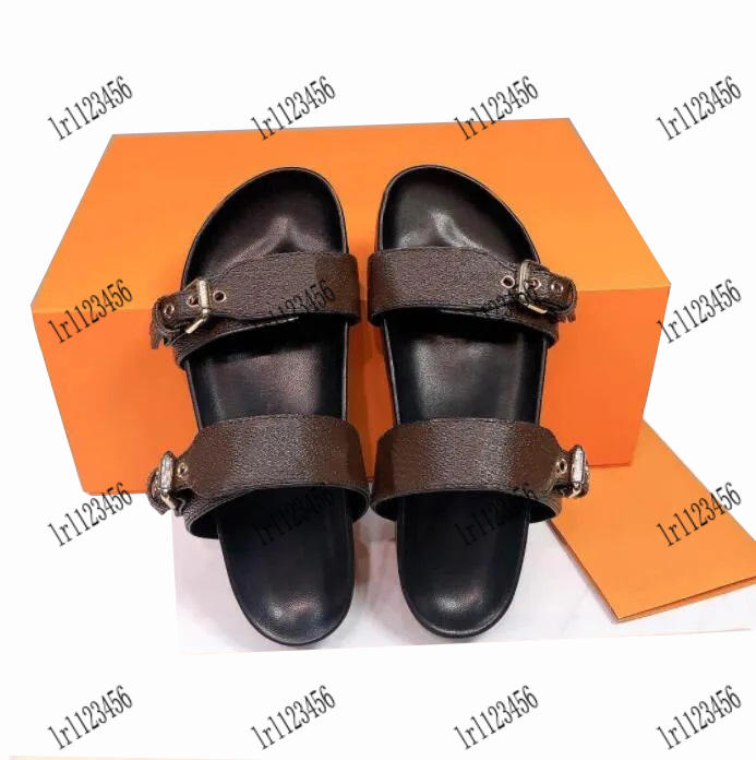 Chaussures de créateurs Femmes Hommes Pantoufles Sandales de luxe Marque chaussures plates d'été Sandales en cuir véritable Slide Chaussures décontractées Baskets pantoufles de plage avec boîte bateau gratuit