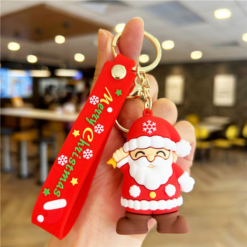 Fashion cartoon key ring New Christmas keychain car bag Snowman Reindeer Christmas keychain doll machine pendant gift