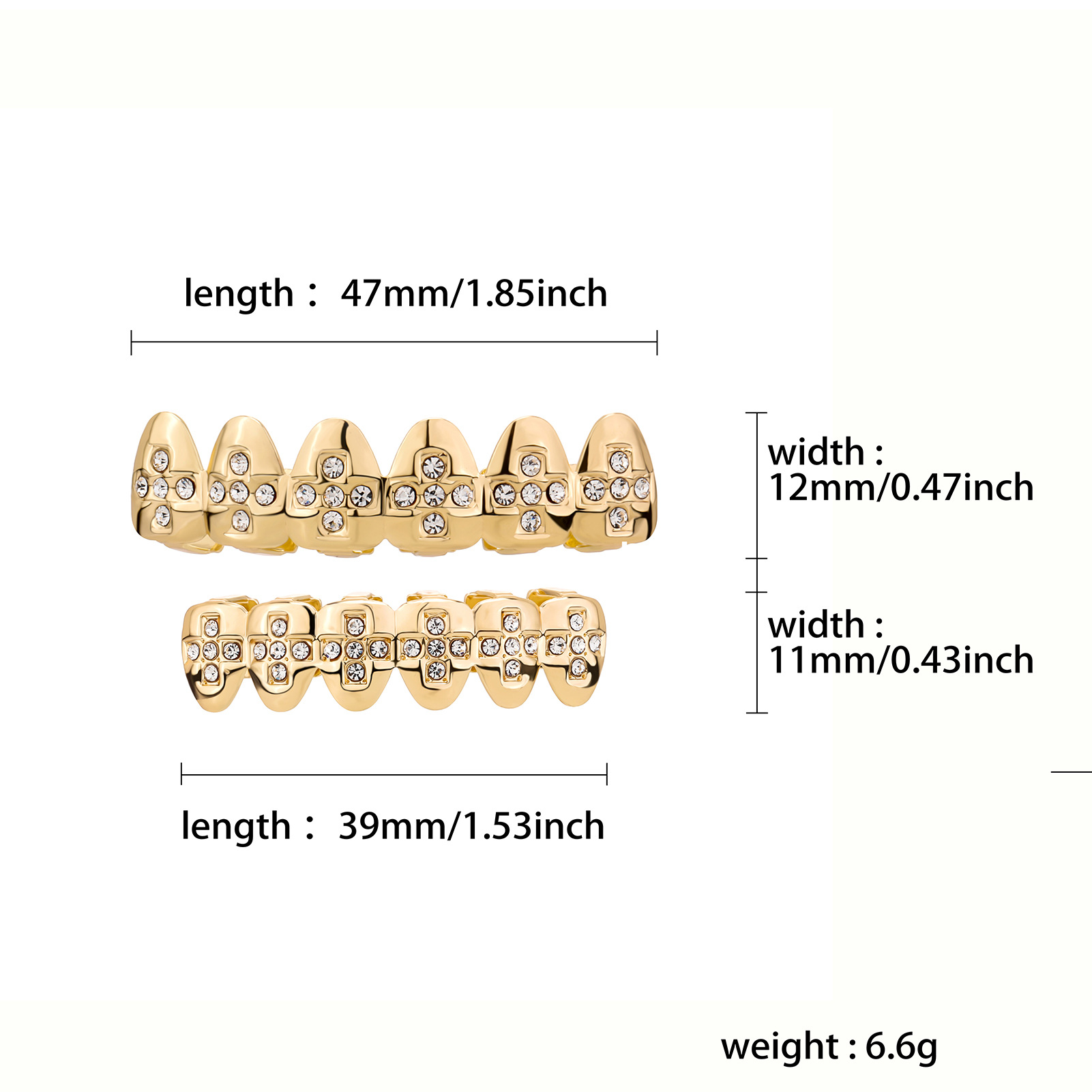 光沢のあるクロスヴァンパイア歯ファングリルツリアルゴールドパンクヒップホップホローダイヤモンドグリルブレース歯キャップラッパーボディジュエリーCO234P用
