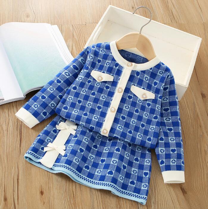 Spring Autumn Cute Baby Girls Knitted Clothing Sets Kids Long Sleeve Knitted Cardigan+Skirts Set Children Outfits Girl Suit 2-7 Years