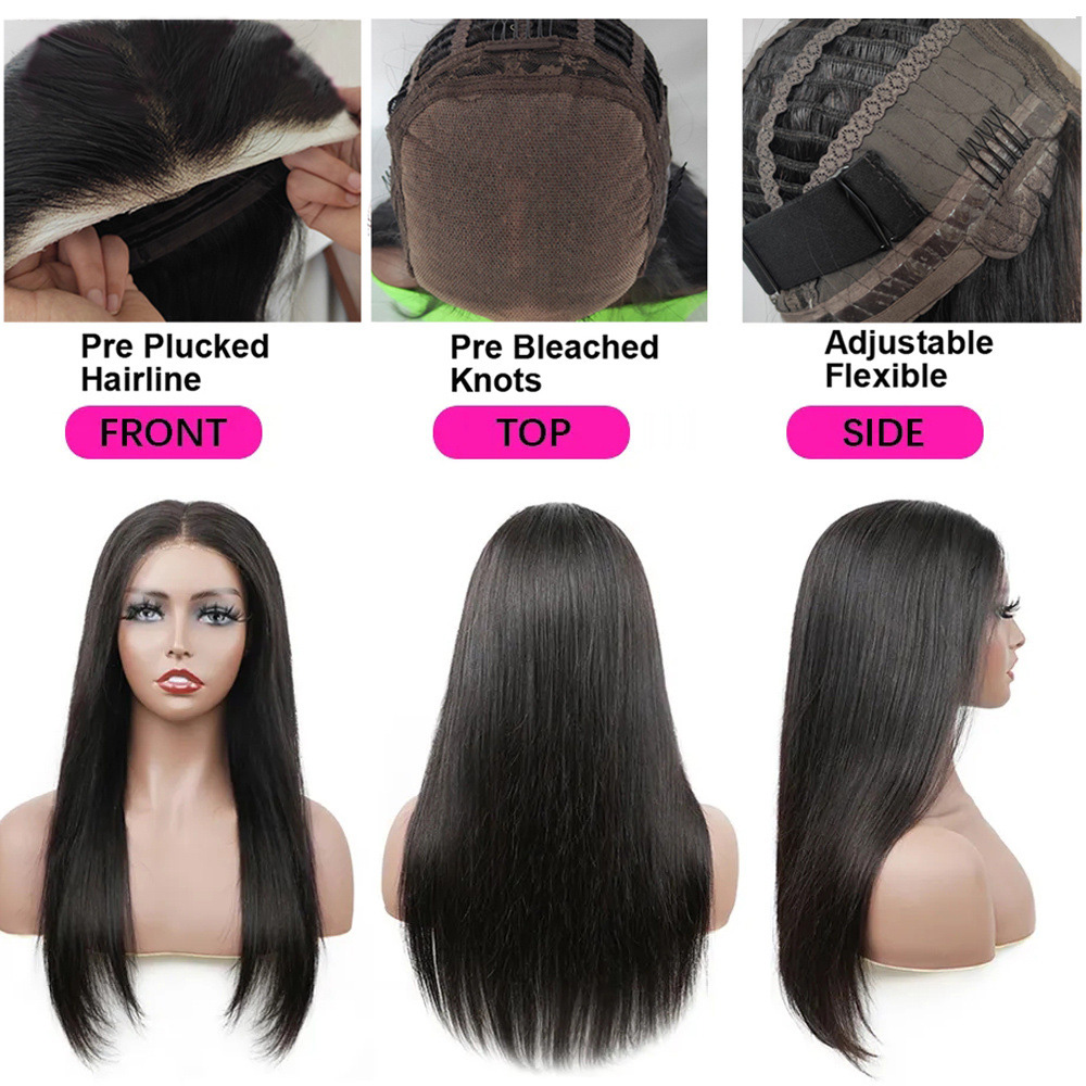 Malaysian Human Hair Yirubeauty 10-32inch 180% Density Straight Brazilian 4X4 5X5 13X4 Glueless Lace Wig Natural Color Free Part