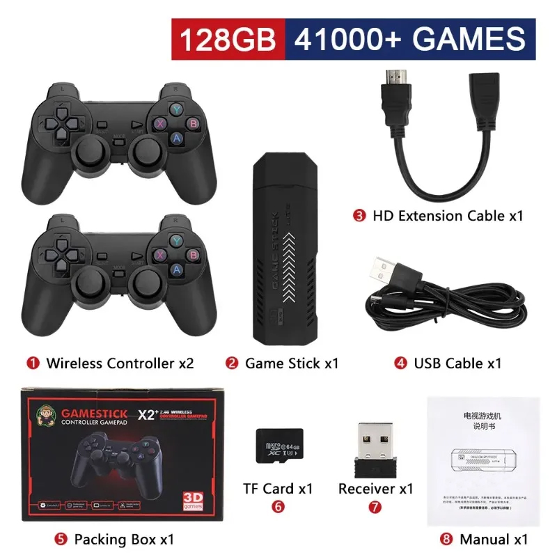 X2 Plus GameStick 3D Retro Video Game Console 2.4G Wireless Controllers HD 4.3 System 41000 Games 40