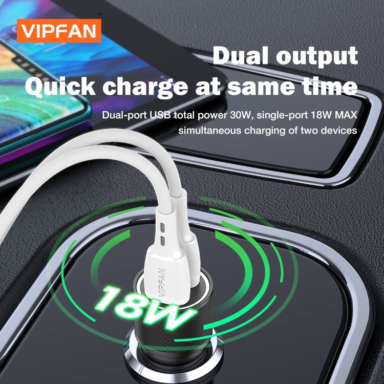 Chargeur rapide de voiture en métal 30W QC4.0 PD3.0, double USB, Super charge, Compatible avec Samsung HUAWEI, paquet inclus DC-C9