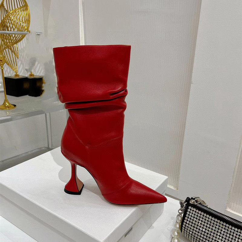 Amina Kadın Kısa Botlar Tasarımcı Vintage Kadınlar Orta Buzağı Batı Botları Düz ​​Artan Topuklu Süet Kovboy Kovboy Bot Straps Bayanlar Sonbahar Ayakkabı Ayakkabıları