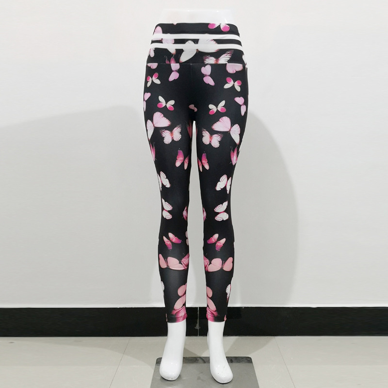 Leggings Women New Color Butterfly Printed High Waist Pants Leggins Big Size Elastic Fitness Jeggings Sports Tights Running