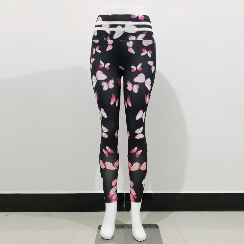 Leggings Donna Nuovo colore Farfalla stampato Pantaloni a vita alta Leggins Leggings elastici fitness di grandi dimensioni Collant sportivi da corsa