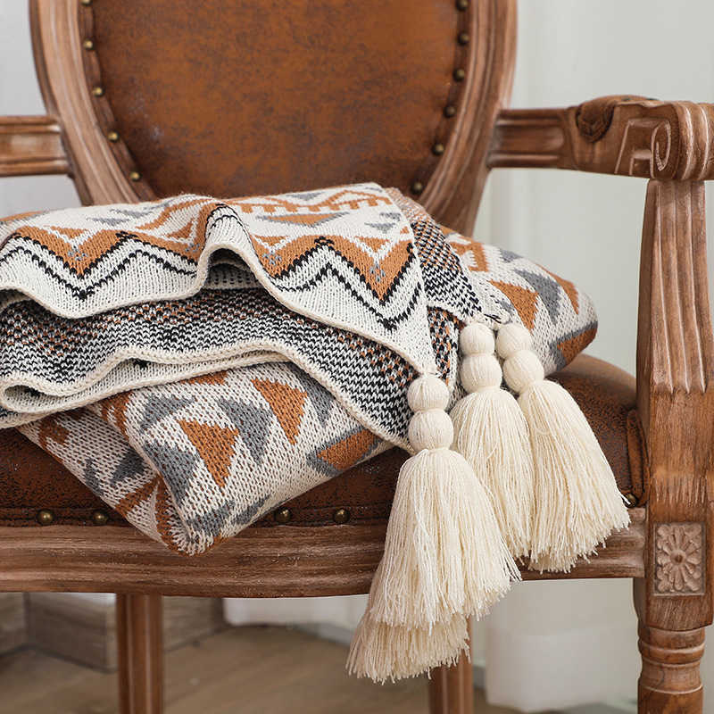 Blankets Textile City Navajo Sun Blanket Knitted Bohemian Air Conditioning Throw Blanket Living Room Sofa Cover Winter Decorate Bedspread HKD230922