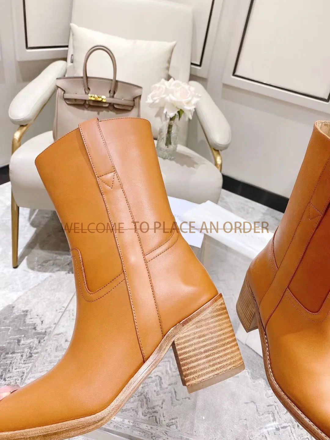 Designer Boots Autumn Winter Leather Boots Brand Women Solid Color Thick Heel Fashion High Quality Boots Motorcycle Riding Women 35-40