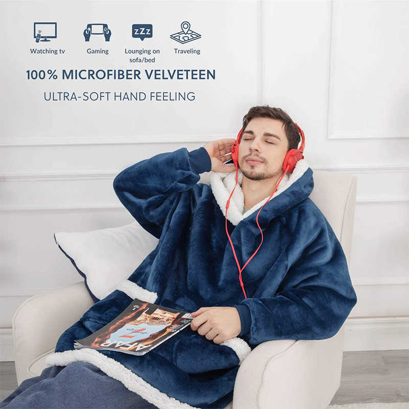 Blankets Warm thick TV Hooded Sweater Blanket Unisex Giant Pocket Adult and Children Fleece Weighted Blankets for Beds Travel home HKD230922